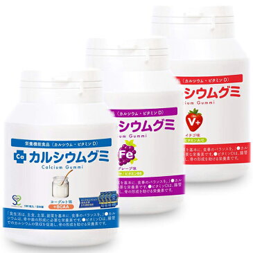 成長サプリ カルシウムグミ 3種セット（BCAA・FE・V+）90日分 伸び盛りの子供 身長 健康 偏食 アルギニン BCAA 栄養機能食品 植物性乳酸菌プラス