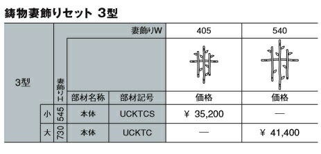 三協アルミ製の鋳物妻飾りセット3型　UCKTCS　W405×H545です。