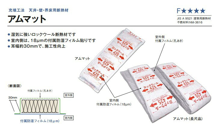 BHM355S 厚さ55　幅425 長さ1180mm 入数21枚 アムマット 住宅用ロックウール断熱材 RWMA 30K以上 JFEロックファイバー 【法人価格】【現場配送不可】