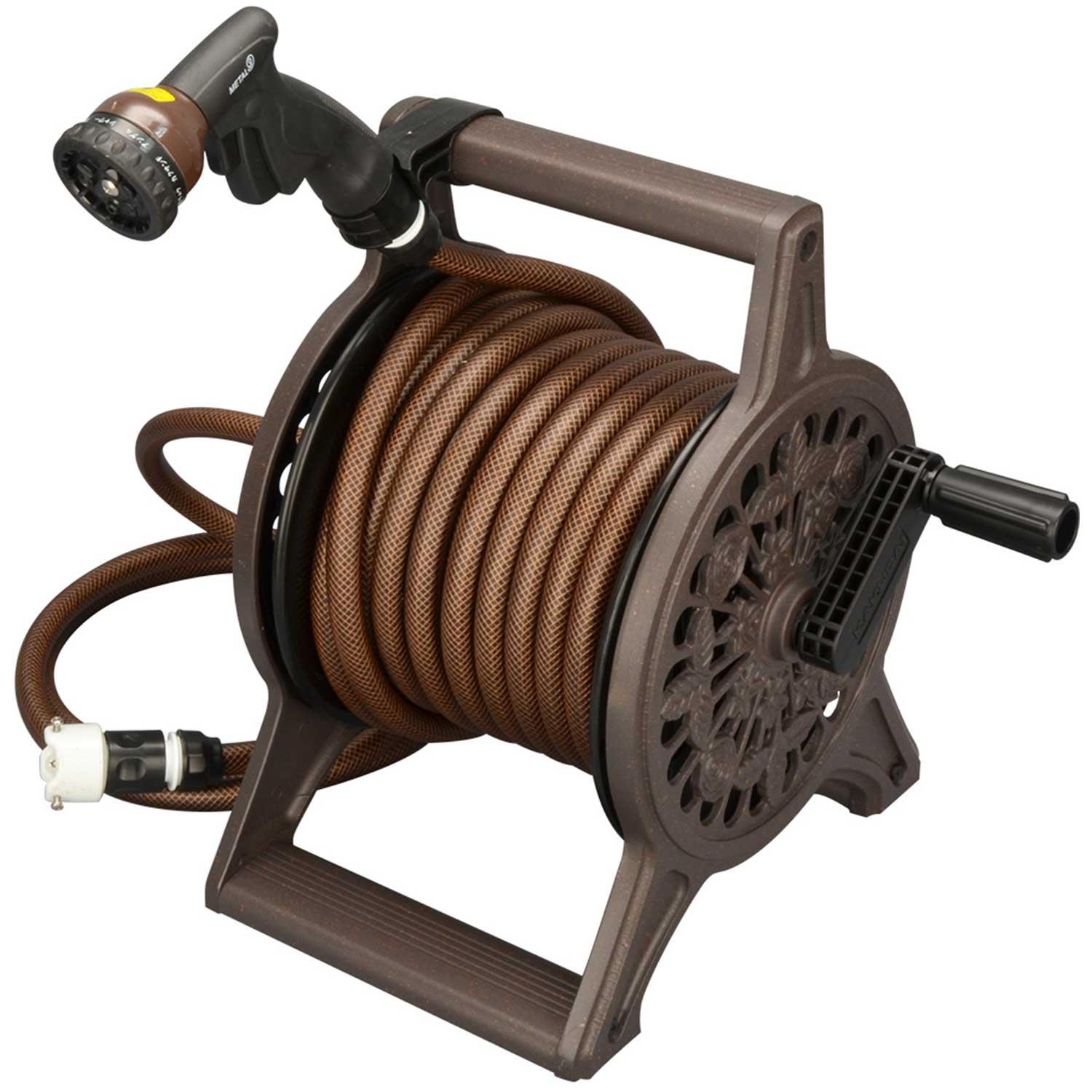 553-802 カクダイ レトロホースリール／／ブラウン 送料無料 複数買いでお値引き