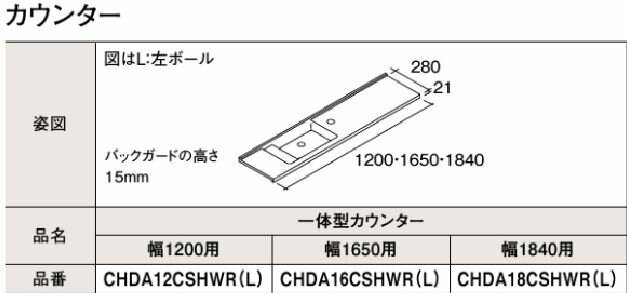 一体型カウンター　1650　R パナソニック CHDA16CSHWR 正規品のサムネイル