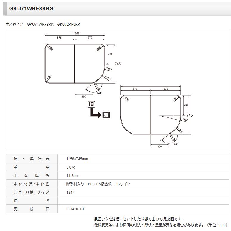 PANA GKU71WKF8KKS パナソニック [本体厚み14.8mm] 1200FRP薄型断熱風呂フタ 正規品保証