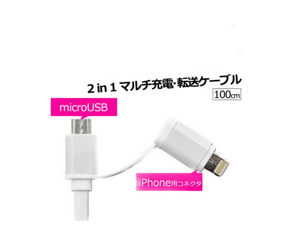2種類の端子が使えるマルチ充電・転送USBケーブル 1m(100cm) 1点
