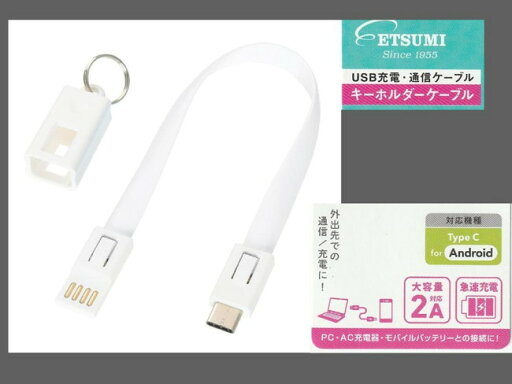 在庫処分 ETSUMI/エツミ 緊急時の予備●USB Type-C⇔USB 2A ケーブル 20cm キーホルダ-型 ホワイト 在庫処分 ETSUMI/エツミ 緊急時の予備●USB Type-C⇔USB 2A ケーブル 20cm キーホルダ-型 ホワイト