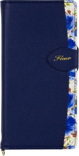 Natural Design XZ2 手帳型 ケース (5.7インチ) FLEUR Navy ネイビー XZ2-FLE02 ハンドストラップ