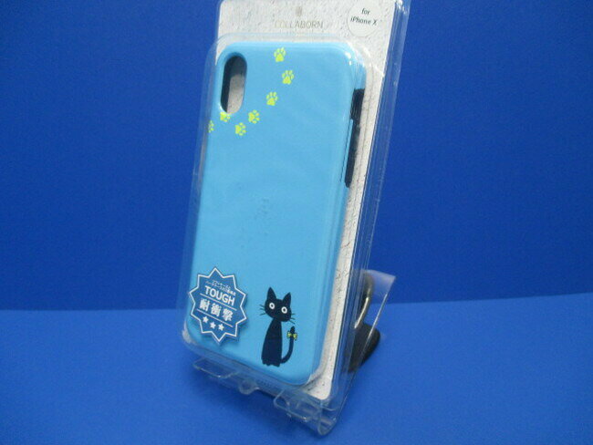 【在庫処分】コラボーン COLLABORN iPhoneXS X (5.8インチ）ケース sippo 猫 ネコ パステル ブルー デザイン タフケース 耐衝撃