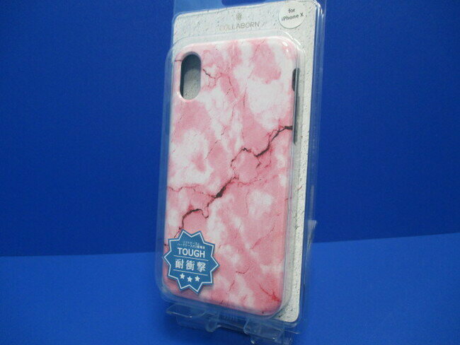 【在庫処分】コラボーン COLLABORN iPhoneXS X (5.8インチ）ケース 大理石柄 マーブル ピンク デザイン タフケース 耐衝撃