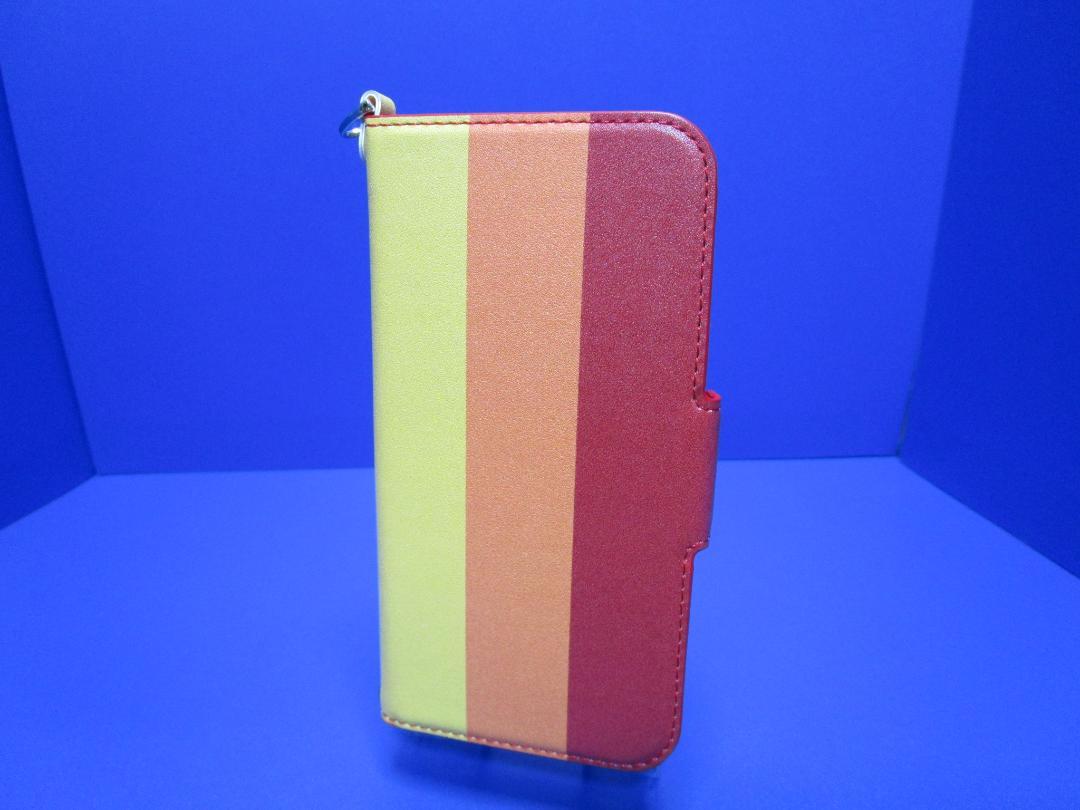 Rakuten - 在庫処分 iPhone13Pro 6.1インチ 手帳型 ケース イエロー・オレンジ・レッド　ストライプ カードポケット3 ストラップ付属 スタンド機能