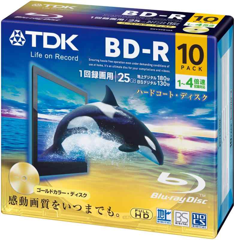 TDK 録画用ブルーレイディスク BD-R 25GB 1-4倍速 ゴールドディスク 10枚パック 5mmスリムケース BRV25B10A