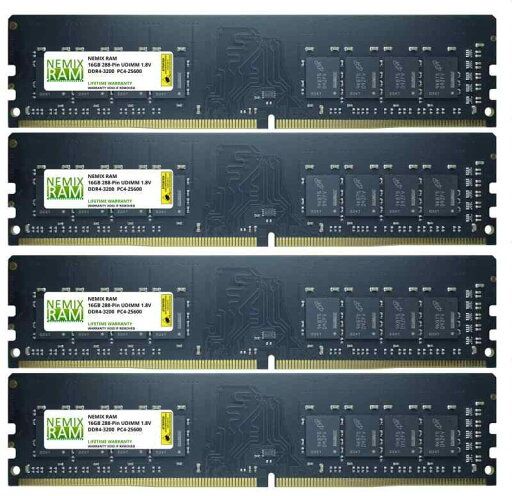 NEMIX RAM 64GB Kit (4 x 16GB) DDR4-3200 PC4-25600 Non-ECC Unbuffered デスクトップメモリ by NEMIX RAM NEMIX RAM 64GB Kit (4 x 16GB) DDR4-3200 PC4-25600 Non-ECC Unbuffered デスクトップメモリ by NEMIX RAM