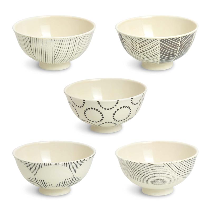 natural69 セット商品 【 波佐見焼 】 【QA118】 粉引釉 お茶わん 5柄セット / 十草/羽根/円/花/糸 / ..