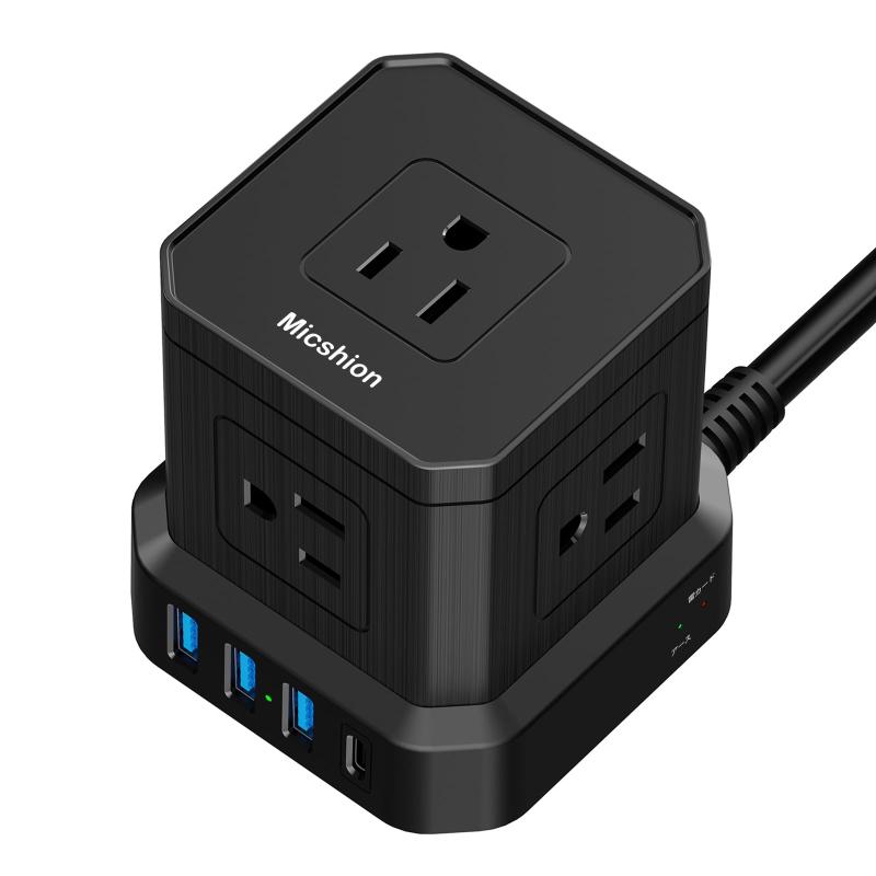 延長コード1m Type-C付 usbコンセント（合計2400W） 3個USB-Aポート 雷ガード 持ち込み便利 電源タップ usb付き タコ足配線 テーブルタップ OAタップ マルチタップ 安全保護機能 海外対応可能 ブラ