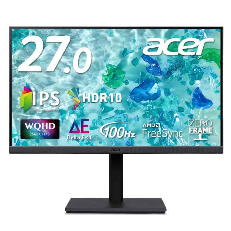 Acer スタンダードモニター Vero 27インチ WQHD IPS 100Hz DeltaE<1 sRGB99% HDR10 高さ調整 ピボット HDMI2.0 DisplayPort USBハブ VESA スピーカー ブルーライトシールドプロ エコデザイン 再生プラ90% B277UEbmii