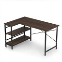 DEWEL デスク 机 パソコンデスク 幅130cm L字 モニターアーム設置可能 収納ラック付き PCデスク l字デスク コーナーデスク 棚板高さ調節可能 左右入替可 ゲーミングデスク オフィスデスク 木製(3)