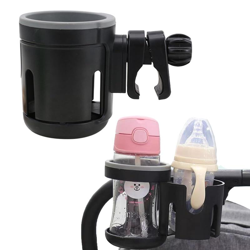 ベビーカー ドリンクホルダー ボトルホルダー 2個収納可能 哺乳瓶 ホルダー 紙コップ 飲み物 カップホルダー 360度回転 角度調整可能 ABS樹脂 ツイン仕様 スマホ 携帯【Jio.Jio】