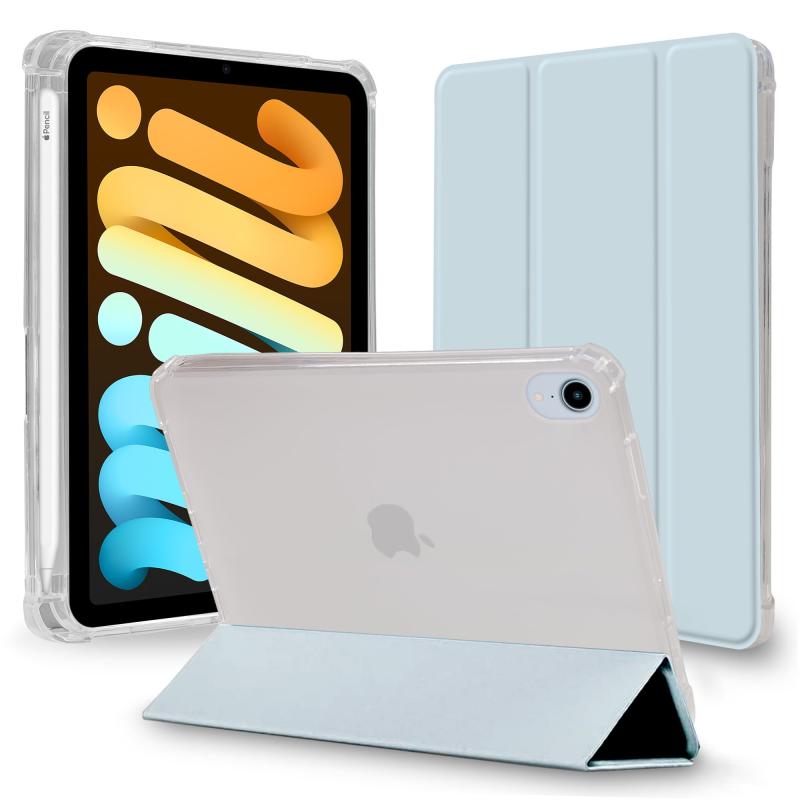 MS factory iPad mini6/7 ケース Apple Pencil ペンシル 収納 衝撃吸収 軽量 薄型 半透明 ソフトTPU スマートカバーオートスリープ 全8色 for iPad mini6 mini7