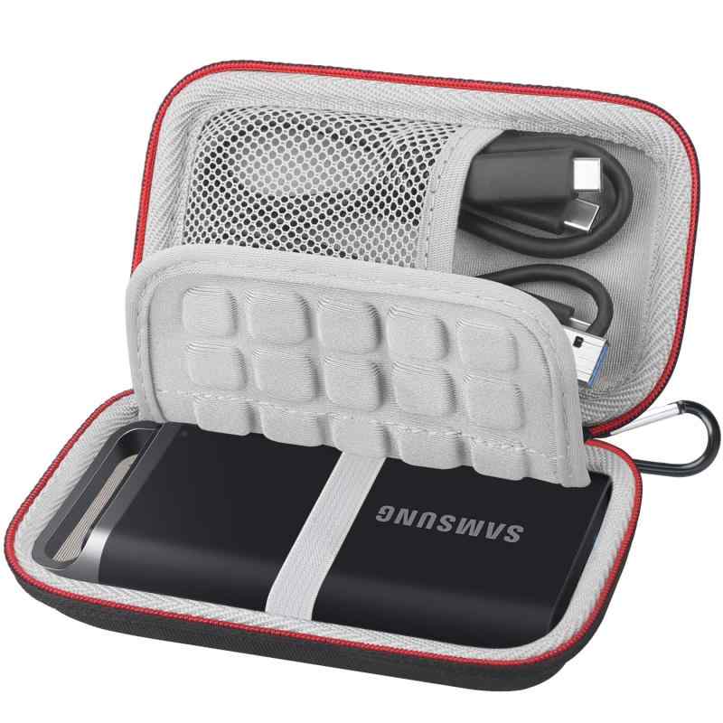 Lacdo ハード キャリング ケース 用 三星 T5 EVO ポータブル SSD 2TB 4TB 8TB USB 3.2 Gen 1 外付けソリッドステートドライブ ハード EVA 耐衝撃 防水 保護 収納 トラベルバッグ