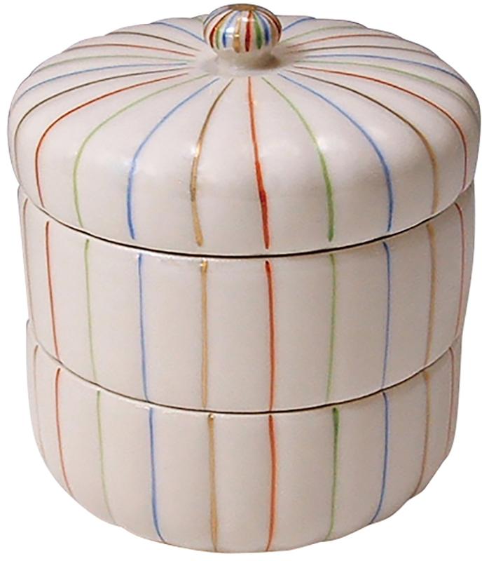 京焼 清水焼 重箱 ホワイト 直径9cm 紫泉窯 二段重 (化粧箱入) 糸車 fba005