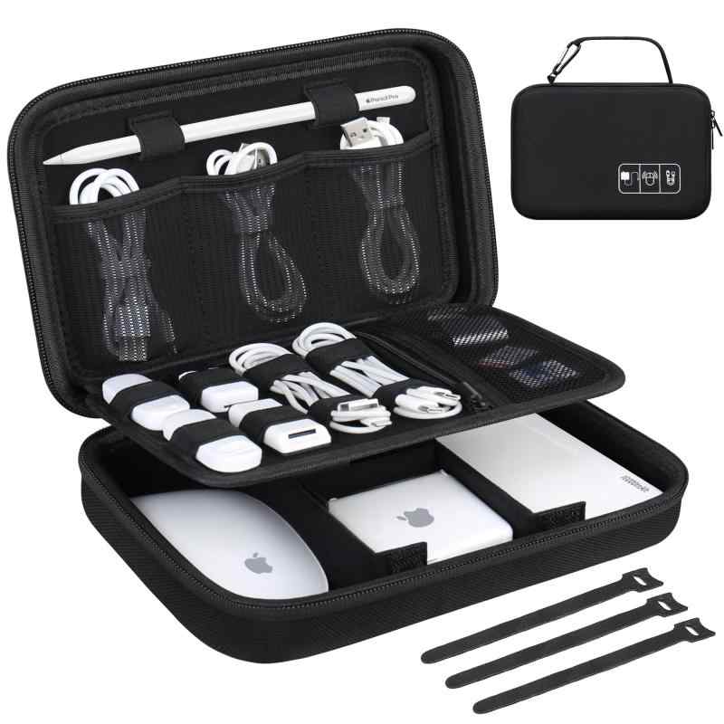 Lacdo MacBook電源アダプター充電器、ケーブル、コード、アップルペンシル、マウス、パワーバンク、USBフラッシュディスク、SDカード用ハードトラベルエレクトロニックオーガナイザーケース