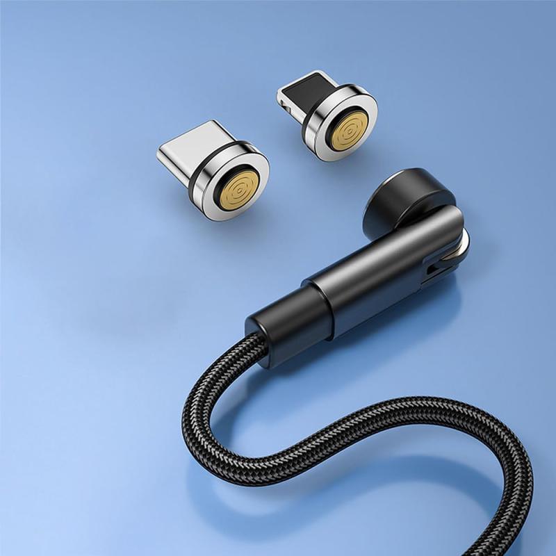 マグネット 充電ケーブル 2in1 タイプc ケーブル【2M 黒 Type-c端子コネクタ1個+L1ght1ngコネクタ1個】540度回転可能 急速充電とデータ転送をサポート USB 充電ケーブル マグネット充電ケーブル 強