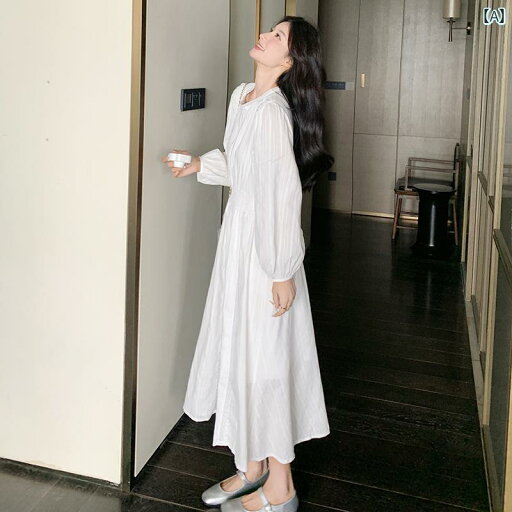 レディース ワンピース 女性用 ホワイト ドレス 2025 春 フレンチ ジェントル スタイル ミディアム 丈 スリム 美しい 長袖 レディース ワンピース 女性用 ホワイト ドレス 2025 春 フレンチ ジェントル スタイル ミディアム 丈 スリム 美しい 長袖