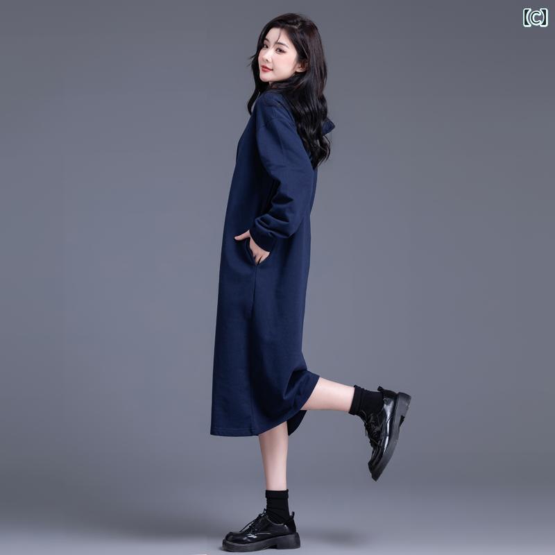 レディース スカート クラインブルー ドレス レディース 2025 秋冬 フード付き ロング セーター 裏起毛 スカート ミドル 丈