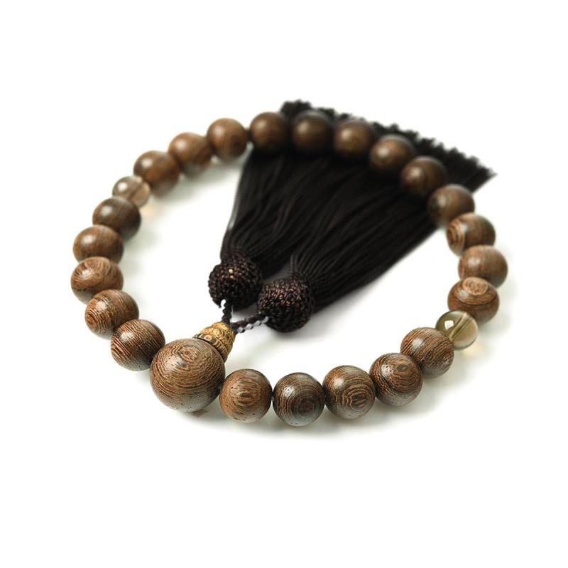 [EsuonHappiness] 数珠 男性用 13mm 親玉天然木 念珠 天然石 天然木 略式数珠 ポーチ付き 黒檀 朱檀 本桑 虎目石 赤虎目石 茶水晶