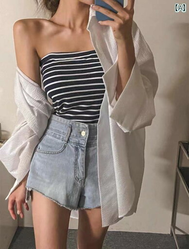 レディース かわいい 韓国 ストライプシャツ レディース 夏 薄手 日焼け防止 エアコン シャツ ゆったり ミドル 丈 万能 スリム 長袖 トップス レディース かわいい 韓国 ストライプシャツ レディース 夏 薄手 日焼け防止 エアコン シャツ ゆったり ミドル 丈 万能 スリム 長袖 トップス