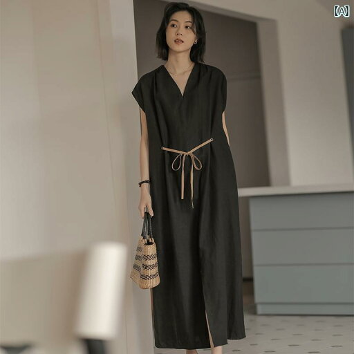 オシャレ ワンピース 韓国 文学 芸術は 必要 ありません 2024 夏の レディース ノースリーブ ストレート ウエスト リネン ドレス 女性用 オシャレ ワンピース 韓国 文学 芸術は 必要 ありません 2024 夏の レディース ノースリーブ ストレート ウエスト リネン ドレス 女性用