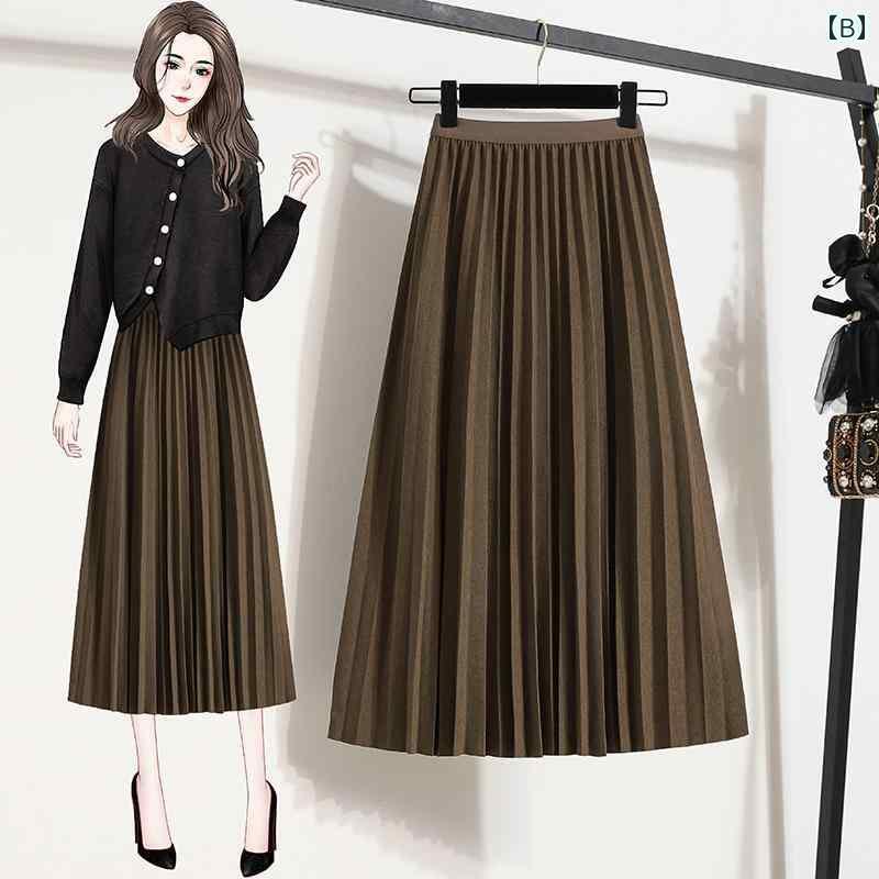 オシャレ ワンピース ダイナミック ゲディ 春秋 マルベリー シルク スカート ハイウエスト スリム 大きいサイズ aライン ミドル 丈 プリーツスカート