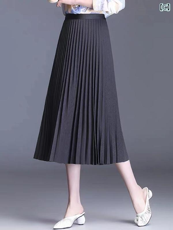 オシャレ ワンピース ダイナミック ゲディ 春秋 マルベリー シルク スカート ハイウエスト スリム 大きいサイズ aライン ミドル 丈 プリーツスカート