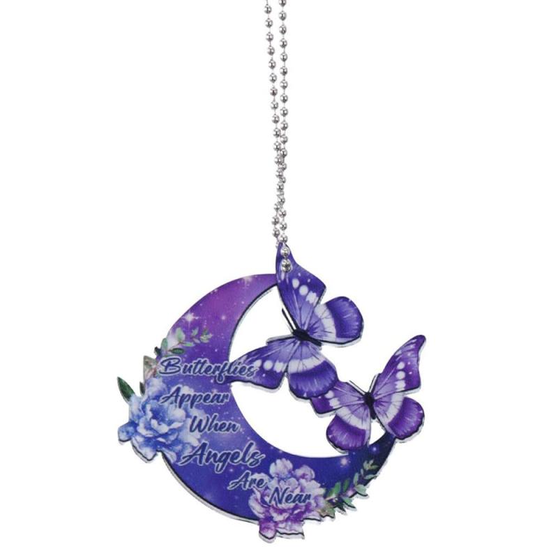 2個 パープル バタフライ カー バックミラー 吊り下げ ムーン バタフライ シェイプ カー バックミラー ペンダント 吊り下げ デコレーション アクリル バタフライ ペンダント チャーム カー