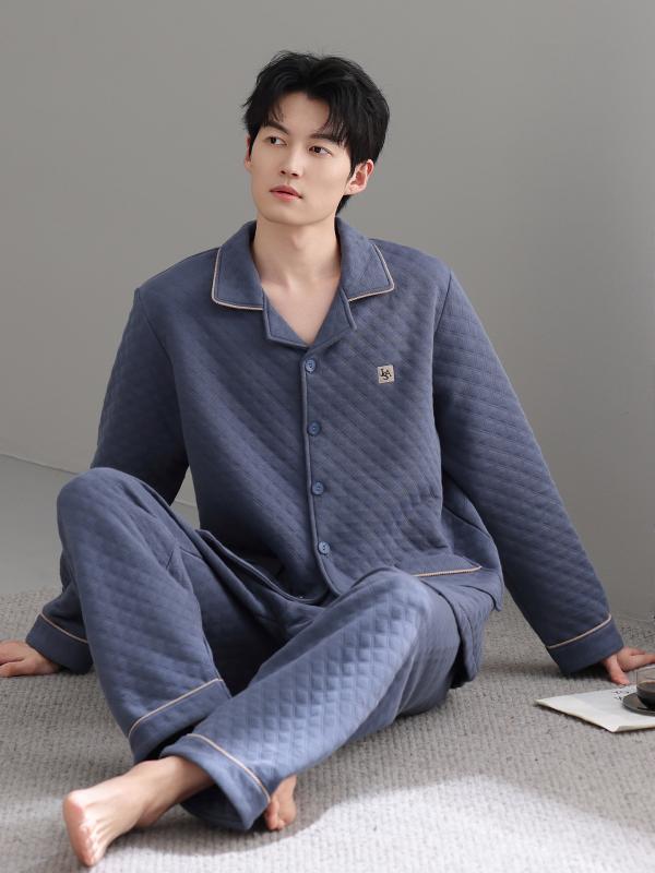 パジャマ メンズ 秋冬 長袖 綿 保温 ルームウェア セット ゆったり コットン 暖か 薄綿入れ 室内着 家..