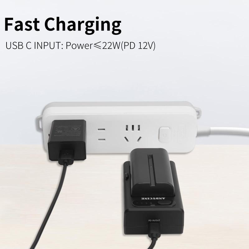 ANDYCINE NP-F バッテリー充電器 F550 F750 F970 バッテリーアダプタープレート NP-Fシリーズ バッテリーチャージャー DC出力 12V/8.4V 2デバイスに同時給電 カメラとモニターに同時に給電可能 USB-C PD