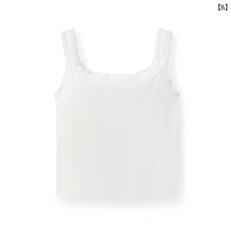 レディース トップス インナー 【 あり】 レディース ホワイト レース ショート キャミソール 秋冬 インナーウェア ニット レイヤリング トップス