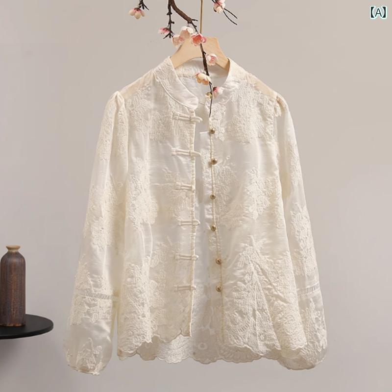 レディース トップス インナー レディース チャイナ風 かぎ 針 編み レース シャツ 春 スタイル 重ね ..