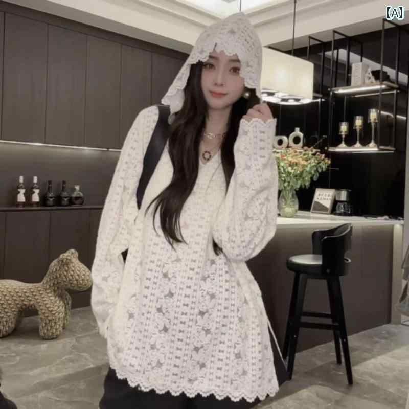 レディース トップス 華やかで ちょっぴり【 レース ドリーム】 無地 フック フラワー フード付き トッ..