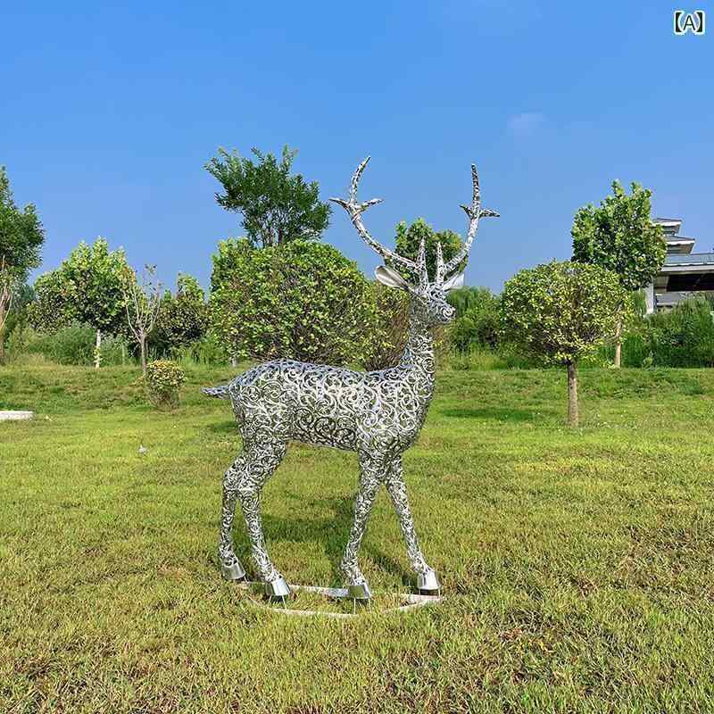 インテリア オブジェ ステンレス スチール 発光 鹿 彫刻 屋外 動物 形状 照明 風景 スケッチ 装飾 抽象..