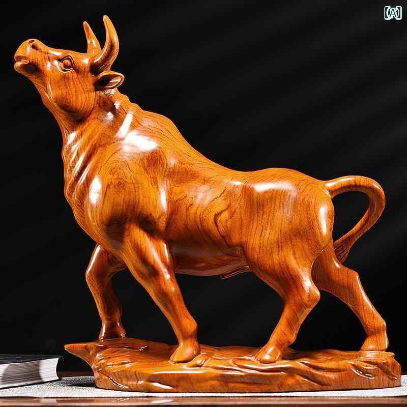 インテリア オブジェ 木彫りの 飾り 牛 無垢材 オフィス ウォール街 強気 動物 開店 祝い マホガニー ..