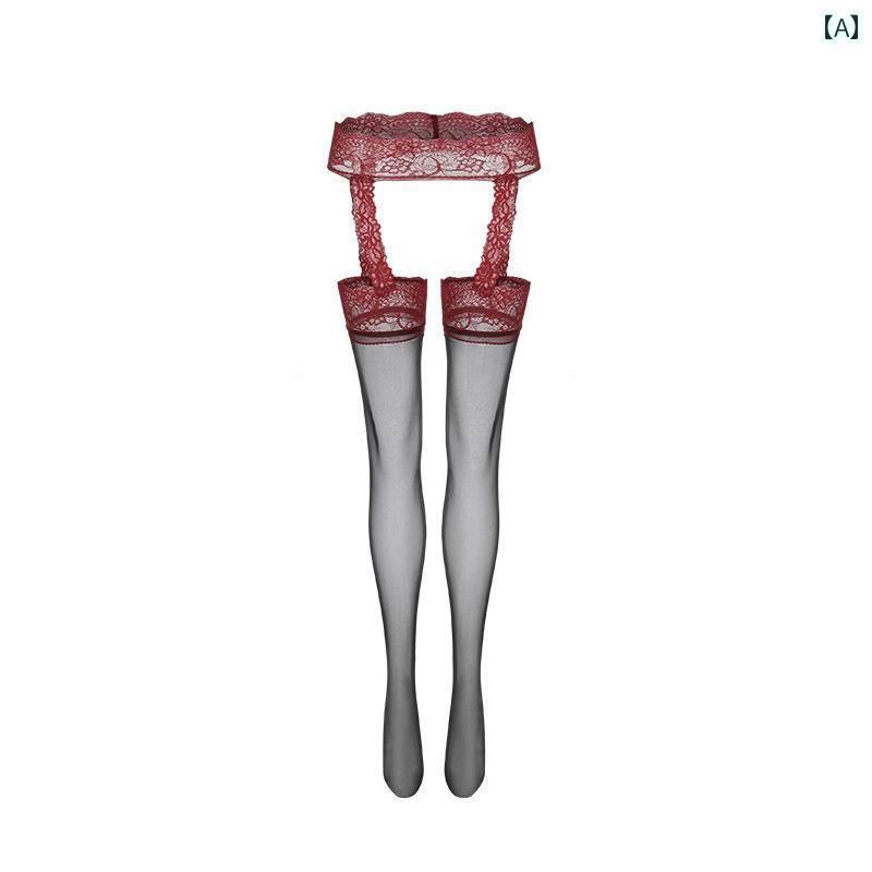 ガーターベルト 普段使い シンプル 赤い 縁の 黒い ストッキング サスペンダー ワンピース 魅惑的 レースストッキング セット 引っ掛かり 防止 レッグリング...