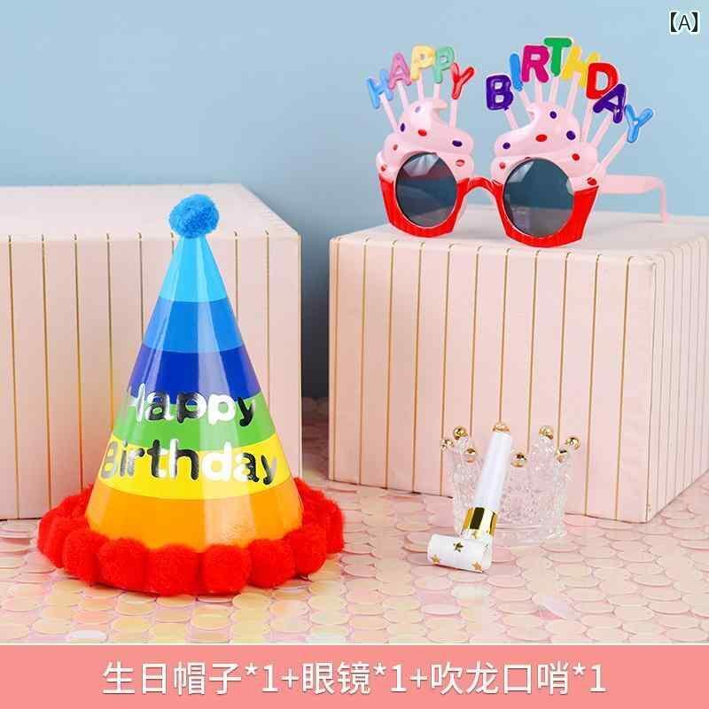 パーティーグッズ ホームパーティー 誕生日 誕生日 メガネ おもしろ 楽しい パーティーの 雰囲気 小道具 赤ちゃんの 帽子 頭飾り 写真 ケーキ デコレーション シーン レイアウト