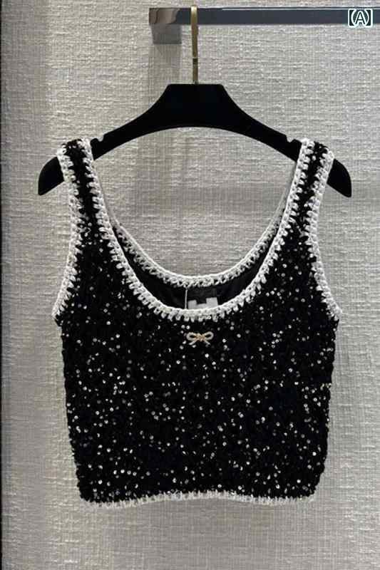 レディース トップス かわいい カウンター 婦人服小 湘 スタイル ヘビー スパンコール ニットキャミソ..