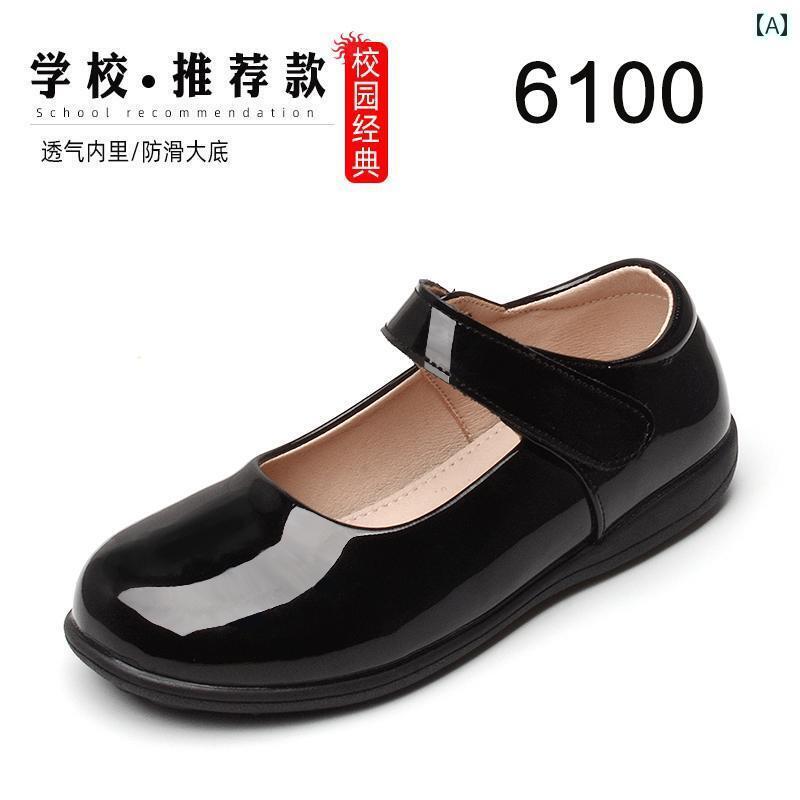 子供 靴 かわいい 女の子用 黒 革 ソフト ソール 革靴 学生用 オール シーズン 通学 制服 牛革靴 アート ショー パフォーマンス シューズ