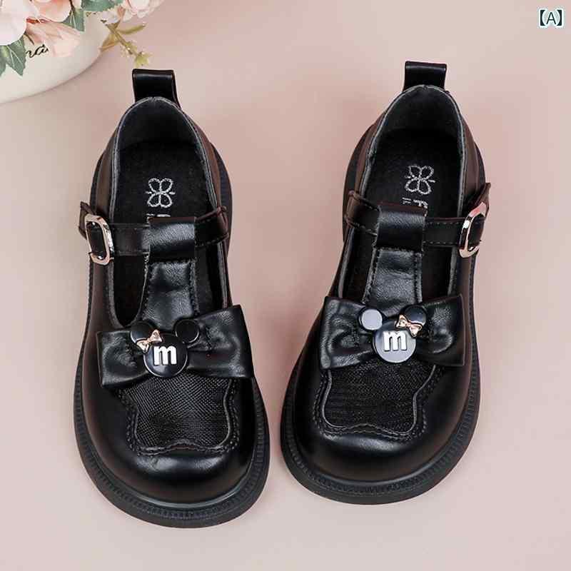 キッズ 子供 靴 女の子 黒 革靴 2025 春 子供用 ソフト ソール プリンセス シューズ 英国 風 ローファー