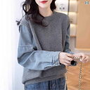 レディース トップス デニムの 継ぎ 合わせ フェイク ツーピース ニット レイヤリング シャツ 春秋冬 大きいサイズ スリム 厚手 インナー セーター の 品...
