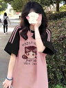 レディース トップス 女の子と 年長児向け の ストライプ ラグラン 半袖 Tシャツ。 中学生と 高校生向け 2025夏の ゆったり トップス。