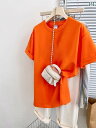 レディース トップス 夏の 女性用 ラウンドネック 半袖 Tシャツ ゆったり の オーバー サイズ カジュアル アメリカン オレンジ トップス
