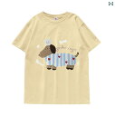 レディース トップス ライト イエローの ダックスフント プリント 半袖 Tシャツ 女性用 2025夏 小さい サイズ ゆったり カジュアル トップス