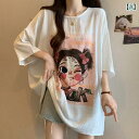 レディース トップス 駅大 版中 長 ストレート 肩 半袖 Tシャツ 女性 夏 太 mm ゆったり 体型カバー 白 七分袖 トップス