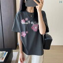 レディース トップス の 厚手 コットン 春夏 レディース プリント ゆったり カジュアル ラウンドネック 半袖 Tシャツ トップス